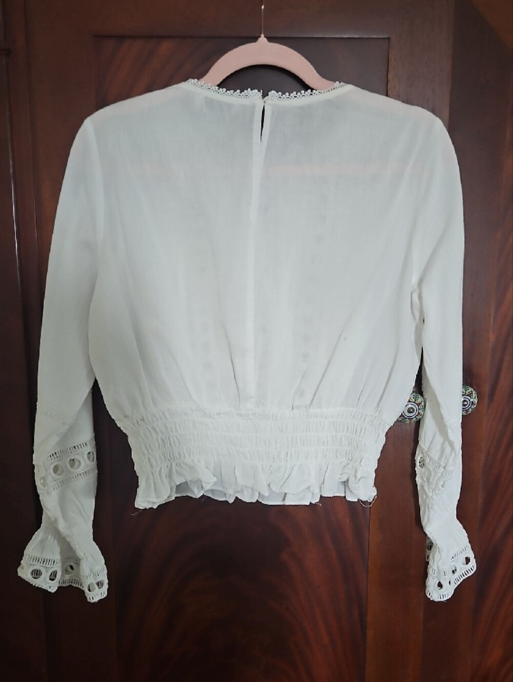 LUSH - White Lace-Trim Smocked Waist Womens Top - Size Small - Picture 2 of 4